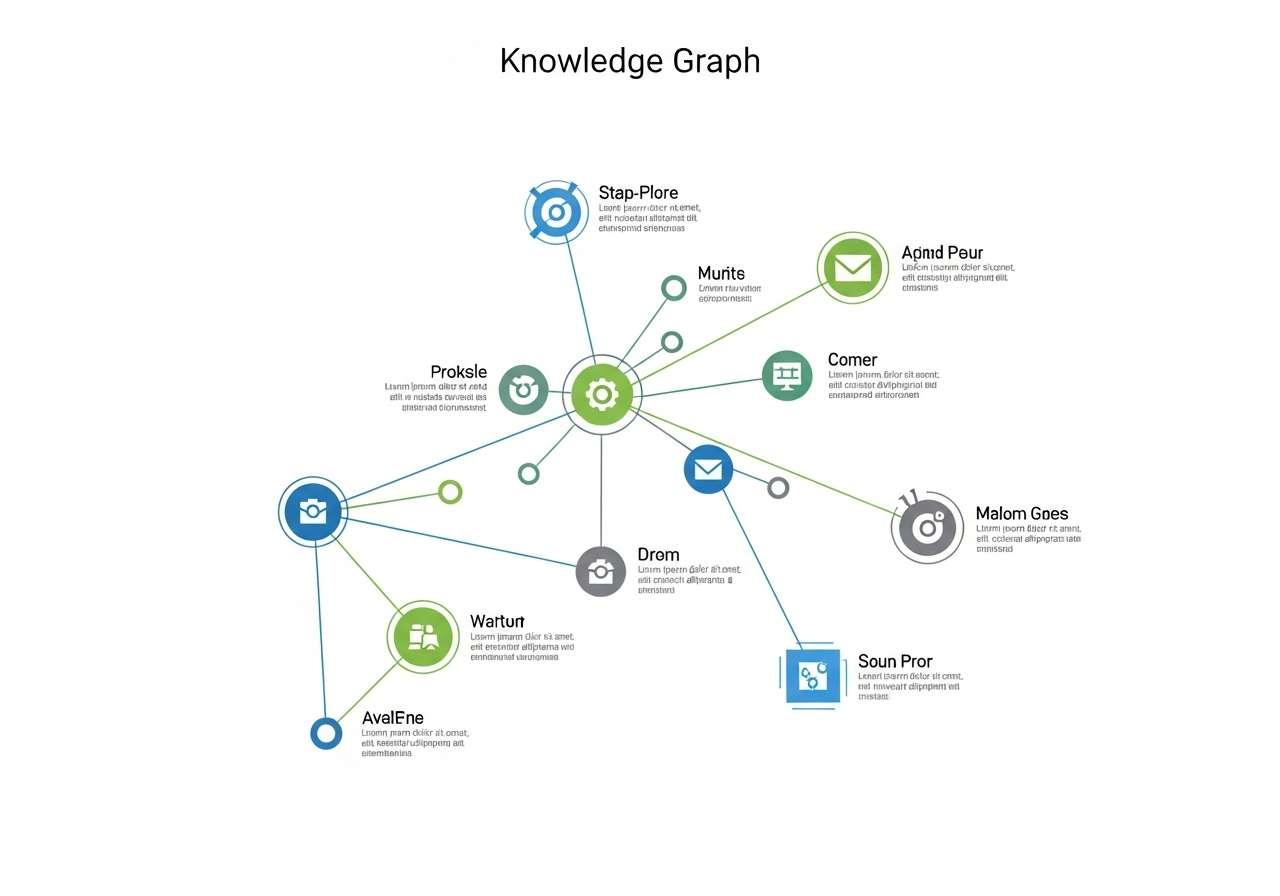 Modern visualisation of an interconnected node network representing a Knowledge Graph, with linked entities.