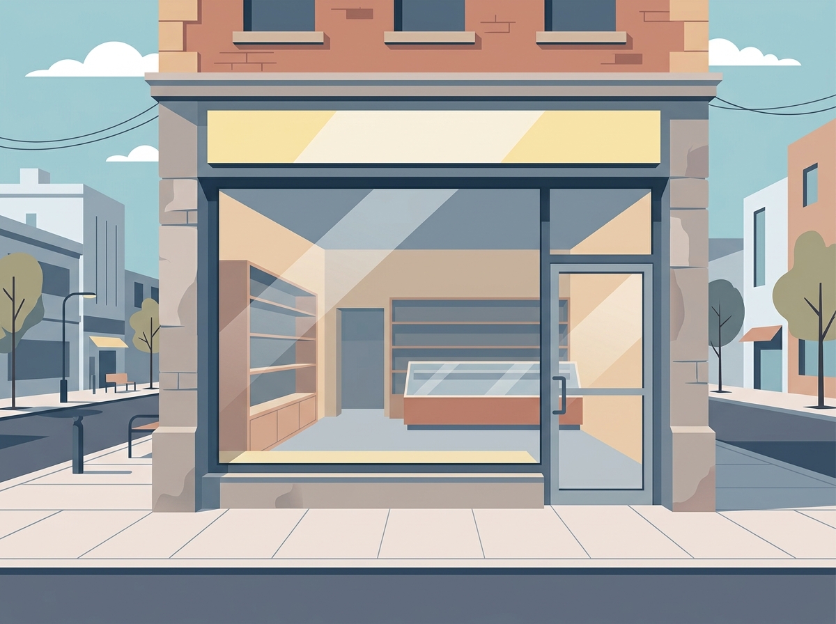 Empty shop window without a sign or customers, illustrating an online presence without a strategy.