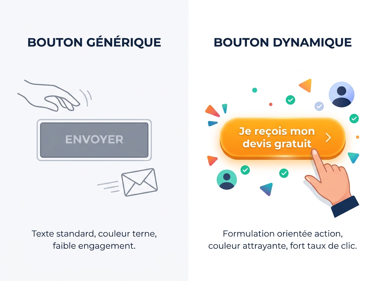 Comparison of two CTA buttons: a dull grey "Send" and a colourful "Get my free quote".